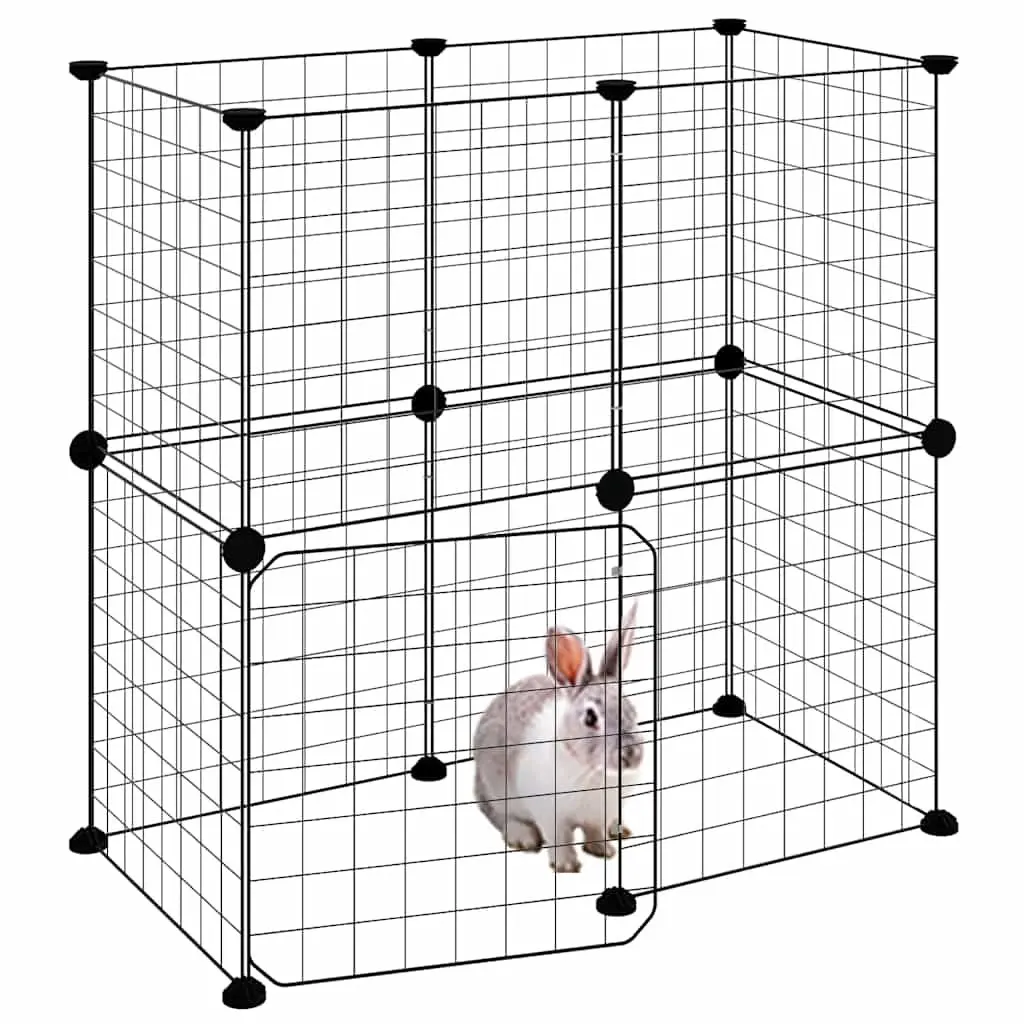 12-Panel Pet Cage with Door Black 35x35 cm