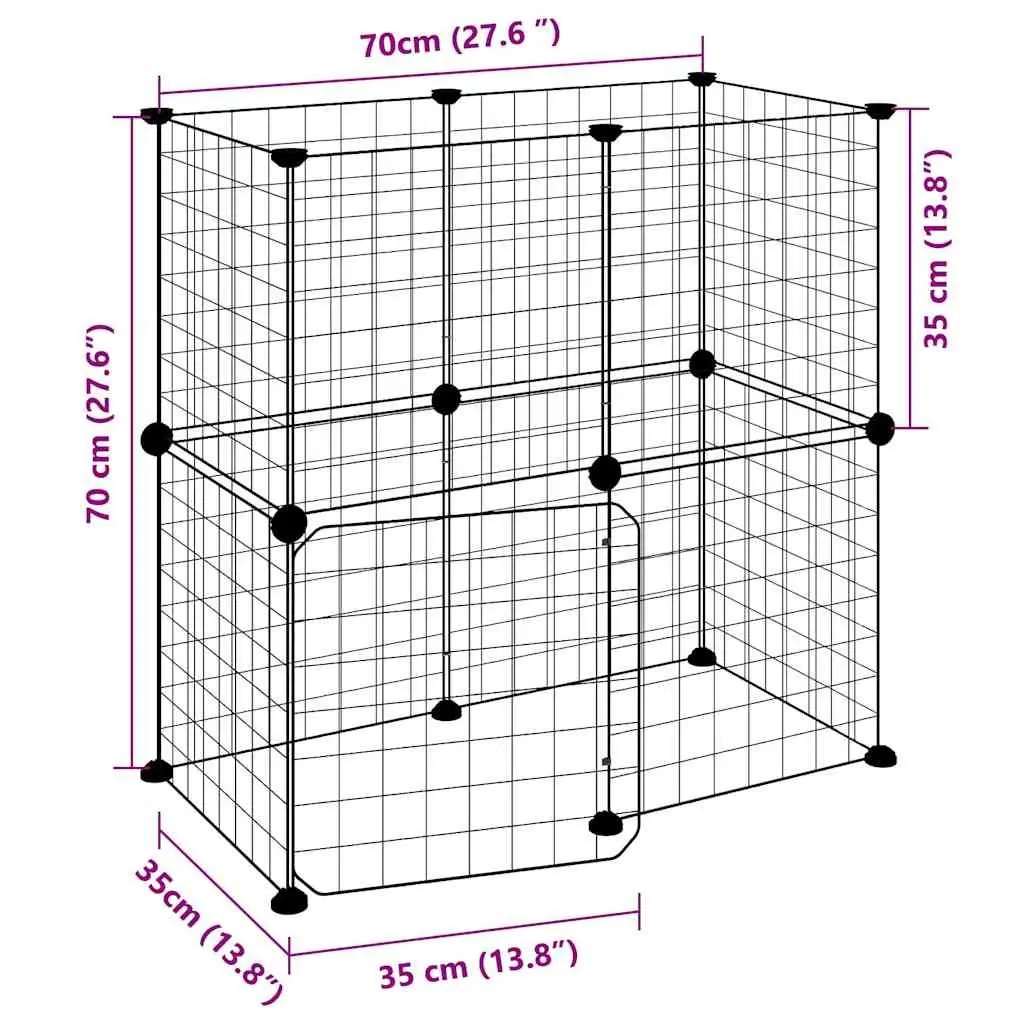 12-Panel Pet Cage with Door Black 35x35 cm