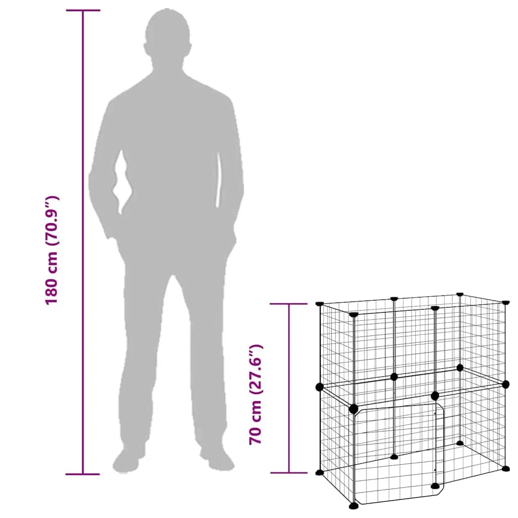 12-Panel Pet Cage with Door Black 35x35 cm