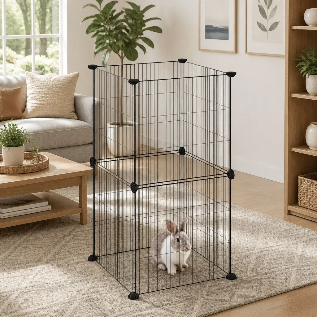 Small Animal Pet Cage Enclosure 8 Panel Configurable Black Steel
