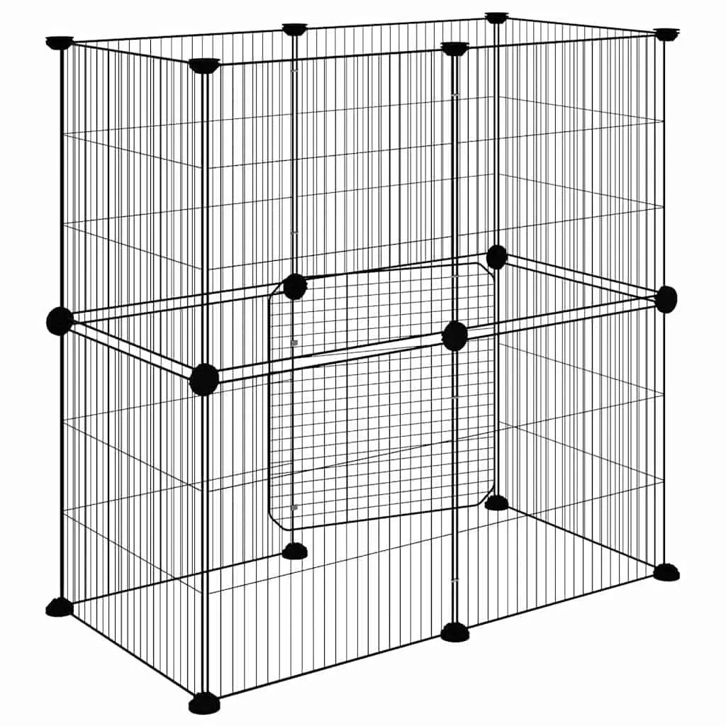 12-Panel Pet Cage with Door Black 35x35 cm Modular Small Animal Enclosure
