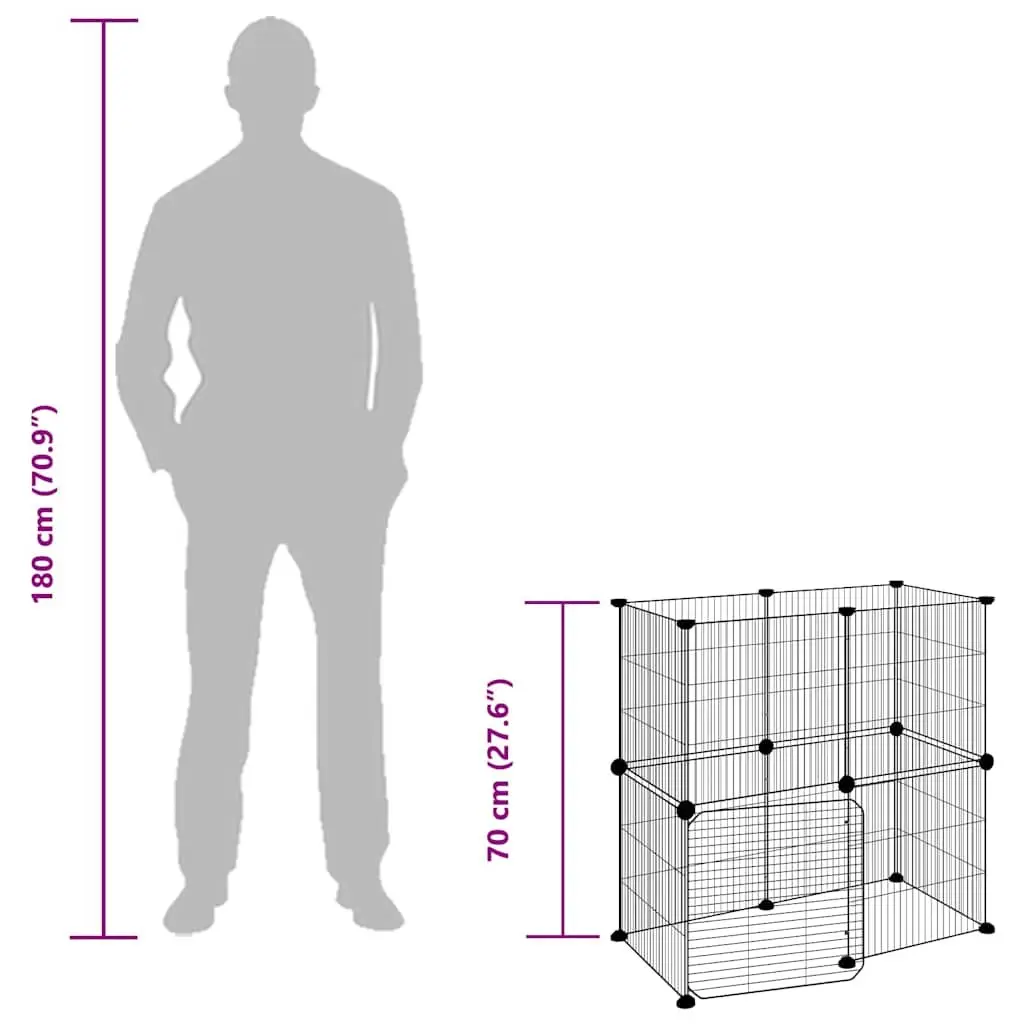 12-Panel Pet Cage with Door Black 35x35 cm Modular Small Animal Enclosure