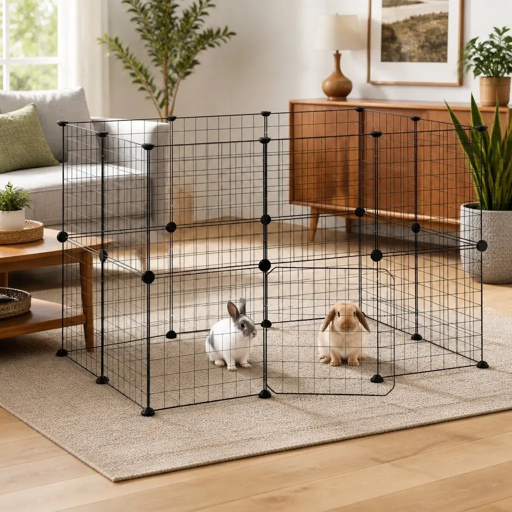 20 Panel Pet Cage with Door Black 105x70x70 cm DIY Playpen Enclosure for Small Animals