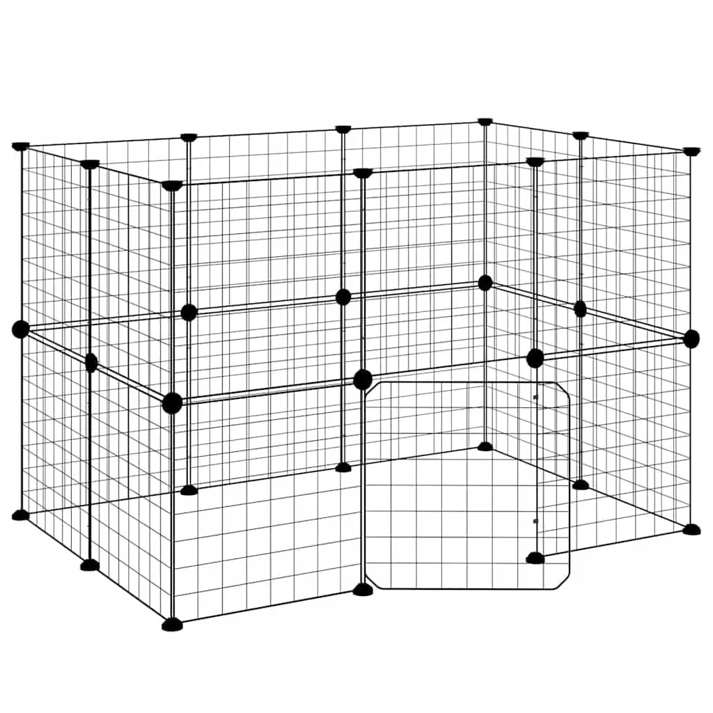 20 Panel Pet Cage with Door Black 105x70x70 cm DIY Playpen Enclosure for Small Animals
