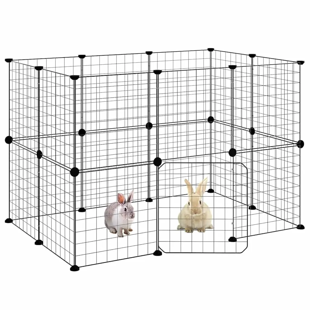 20 Panel Pet Cage with Door Black 105x70x70 cm DIY Playpen Enclosure for Small Animals