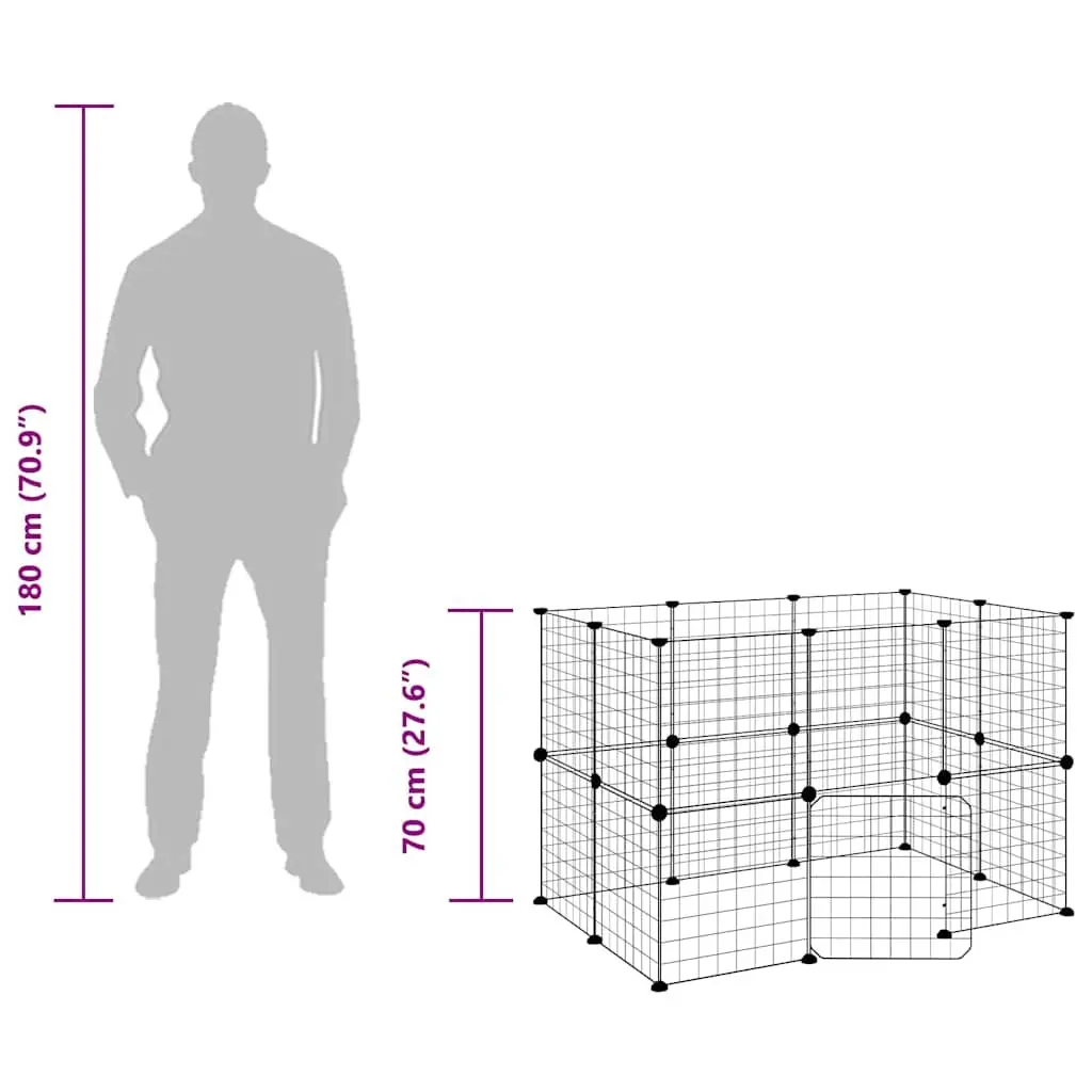 20 Panel Pet Cage with Door Black 105x70x70 cm DIY Playpen Enclosure for Small Animals