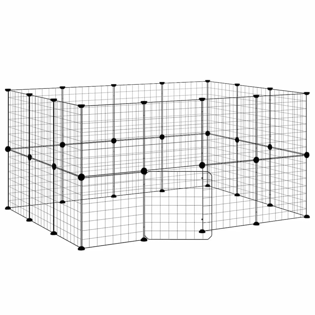 28 Panel Pet Cage DIY Assembly Black Steel 140x105x70 cm