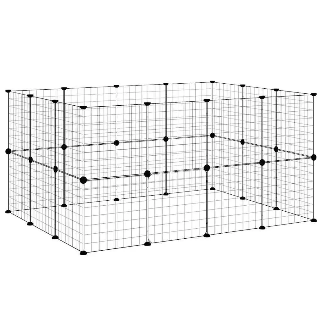 28 Panel Pet Cage DIY Assembly Black Steel 140x105x70 cm