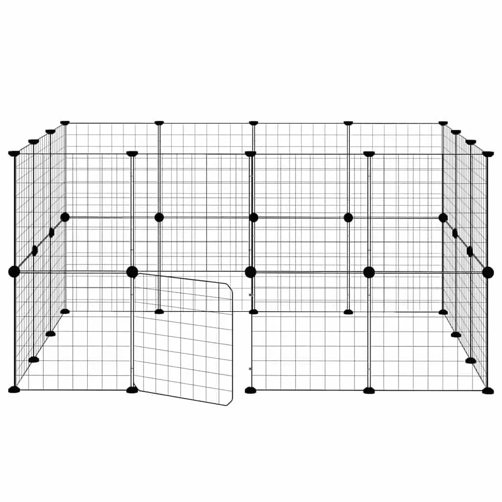 28 Panel Pet Cage DIY Assembly Black Steel 140x105x70 cm