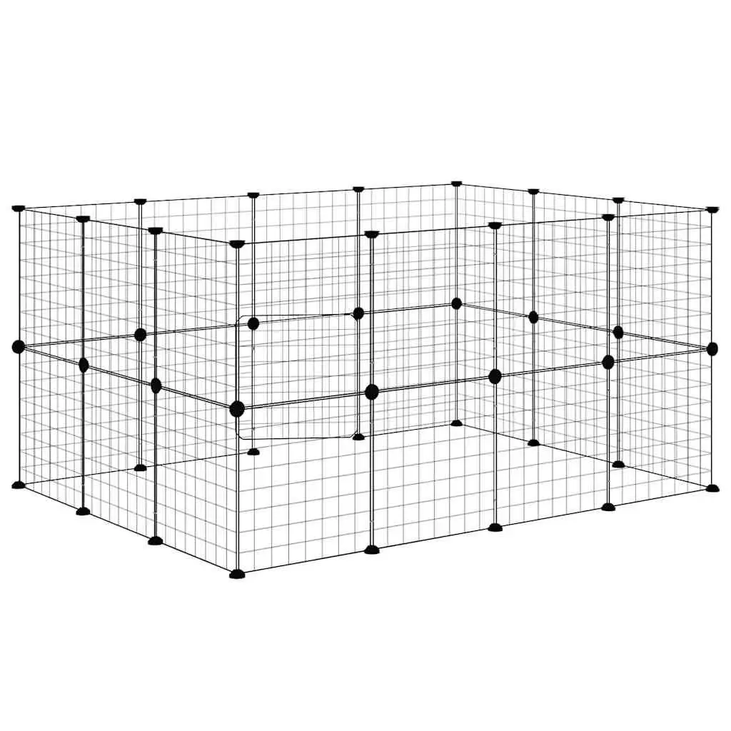 28 Panel Pet Cage DIY Assembly Black Steel 140x105x70 cm