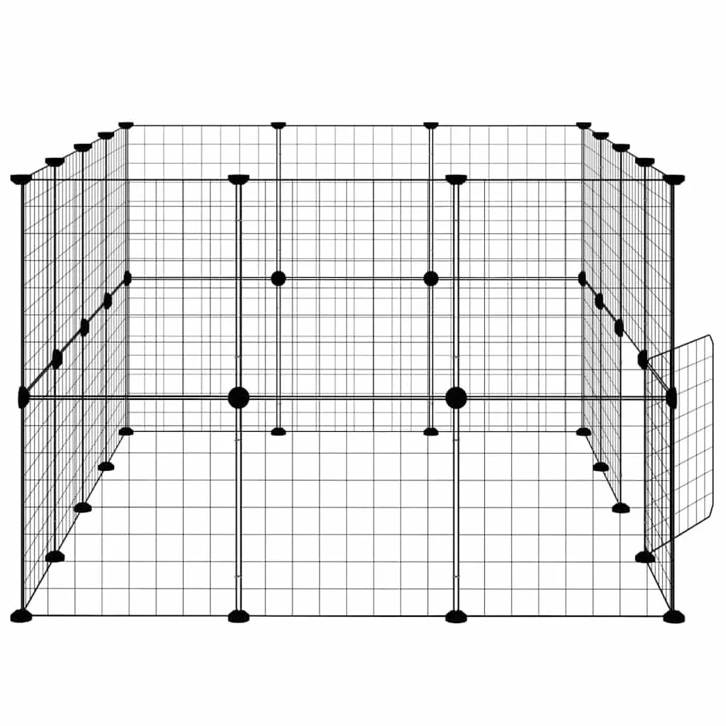 28 Panel Pet Cage DIY Assembly Black Steel 140x105x70 cm