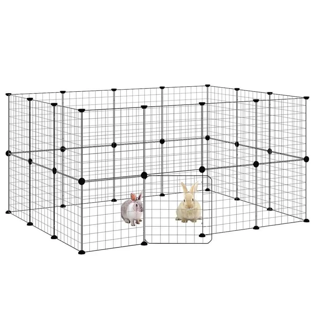 28 Panel Pet Cage DIY Assembly Black Steel 140x105x70 cm