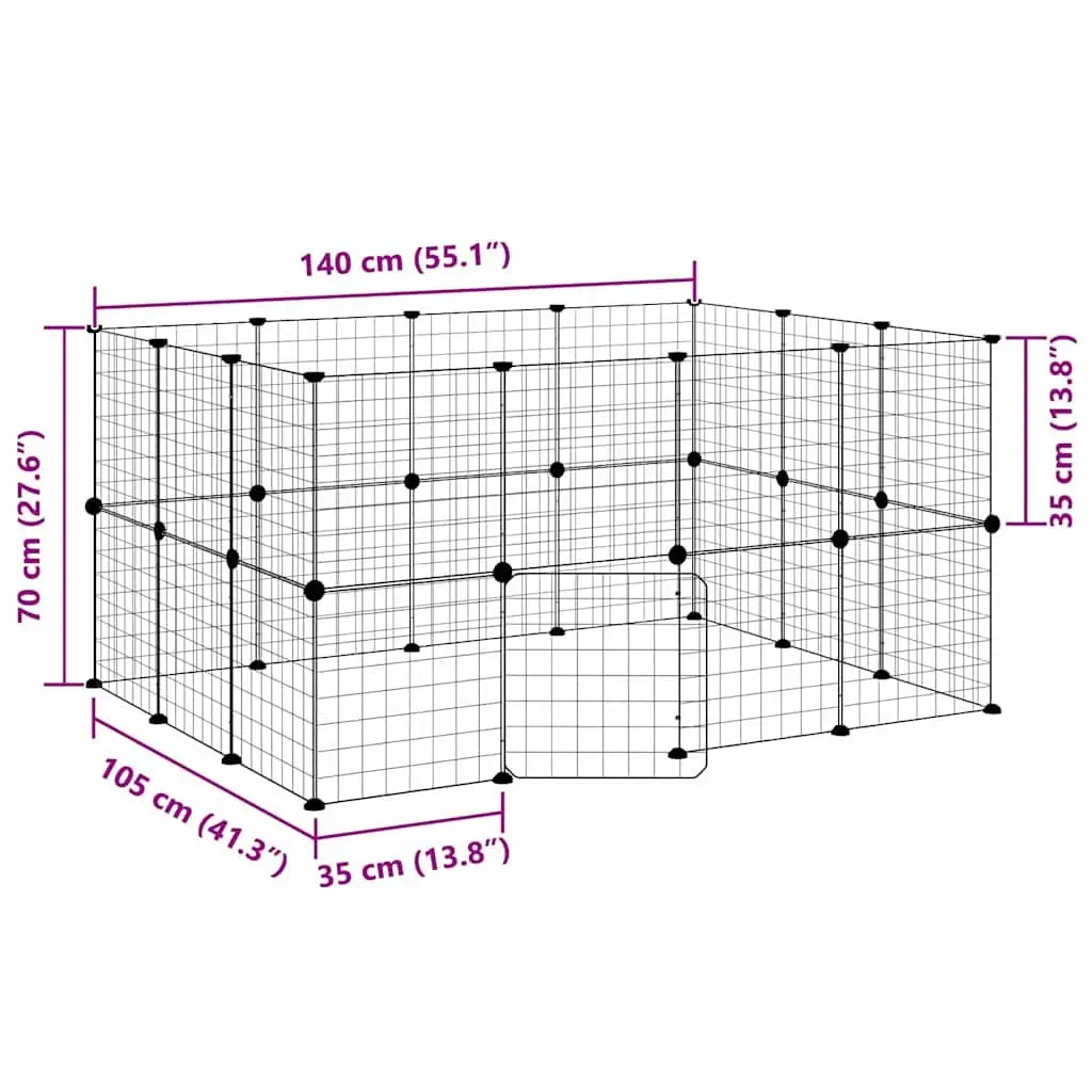 28 Panel Pet Cage DIY Assembly Black Steel 140x105x70 cm