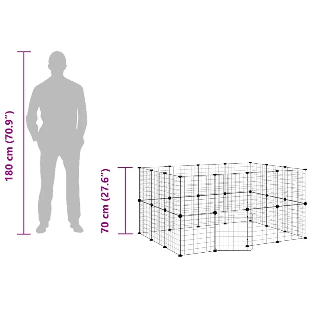 28 Panel Pet Cage DIY Assembly Black Steel 140x105x70 cm