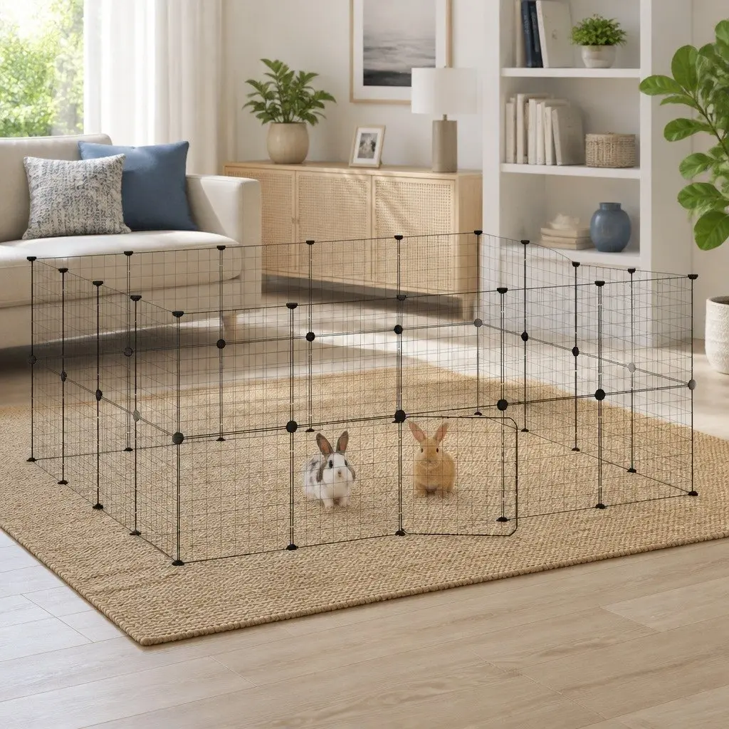 36-Panel Pet Cage Enclosure with Door 175x140x70 cm DIY Animal Playpen Fence