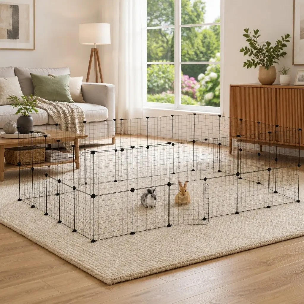 44-Panel Pet Cage with Door 210x175x70 cm Black Steel DIY Modular Animal