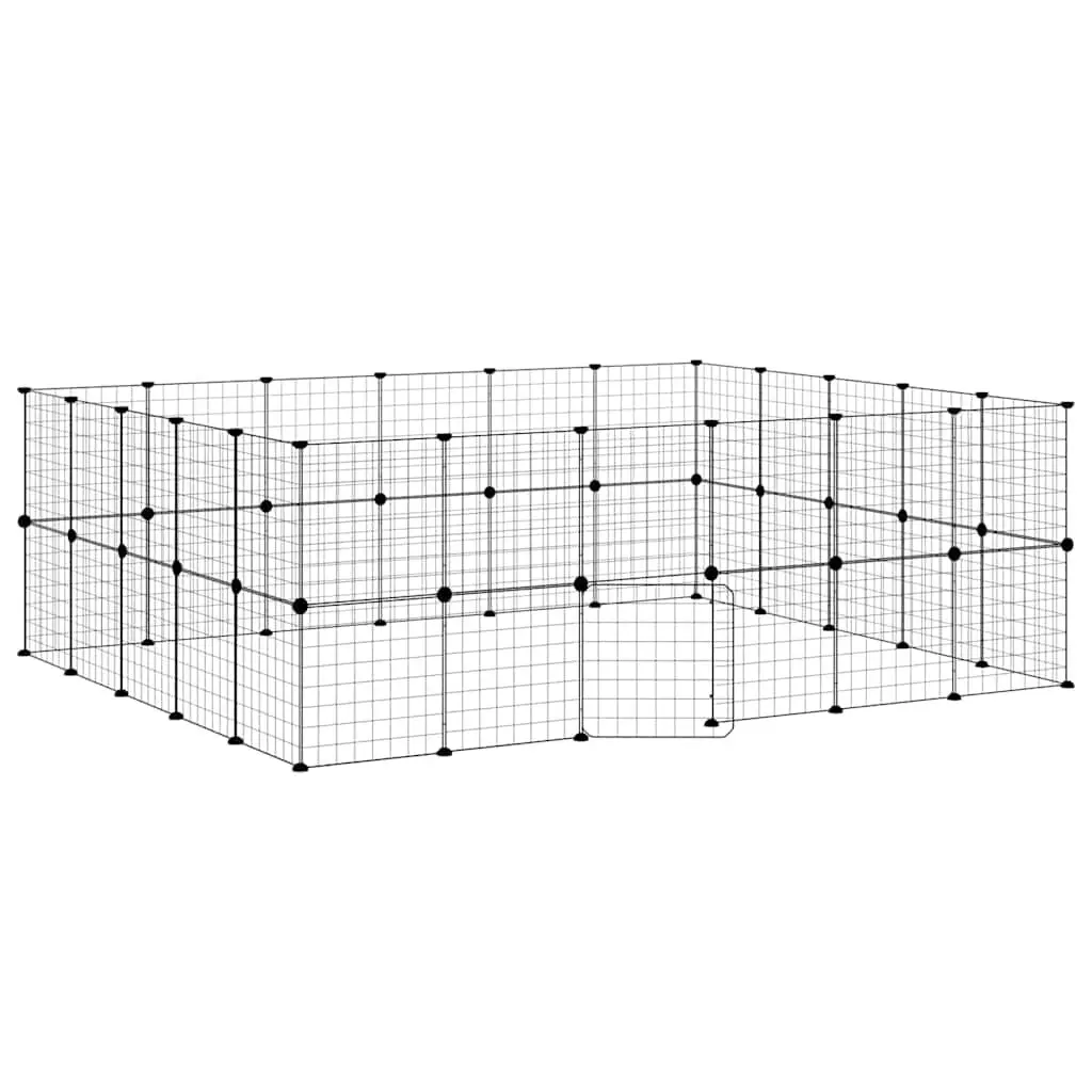 44-Panel Pet Cage with Door 210x175x70 cm Black Steel DIY Modular Animal
