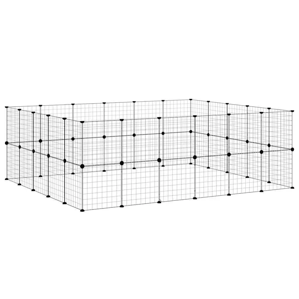 44-Panel Pet Cage with Door 210x175x70 cm Black Steel DIY Modular Animal