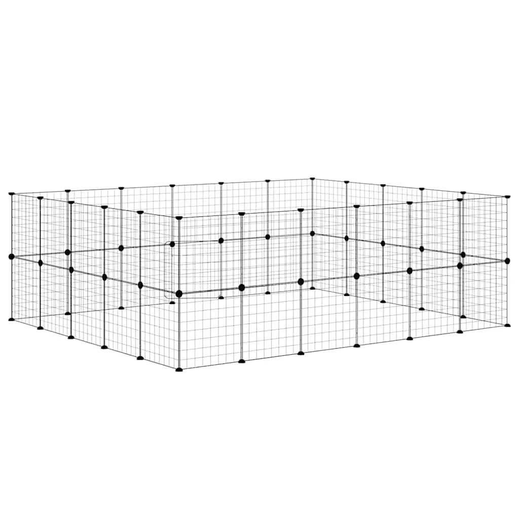 44-Panel Pet Cage with Door 210x175x70 cm Black Steel DIY Modular Animal