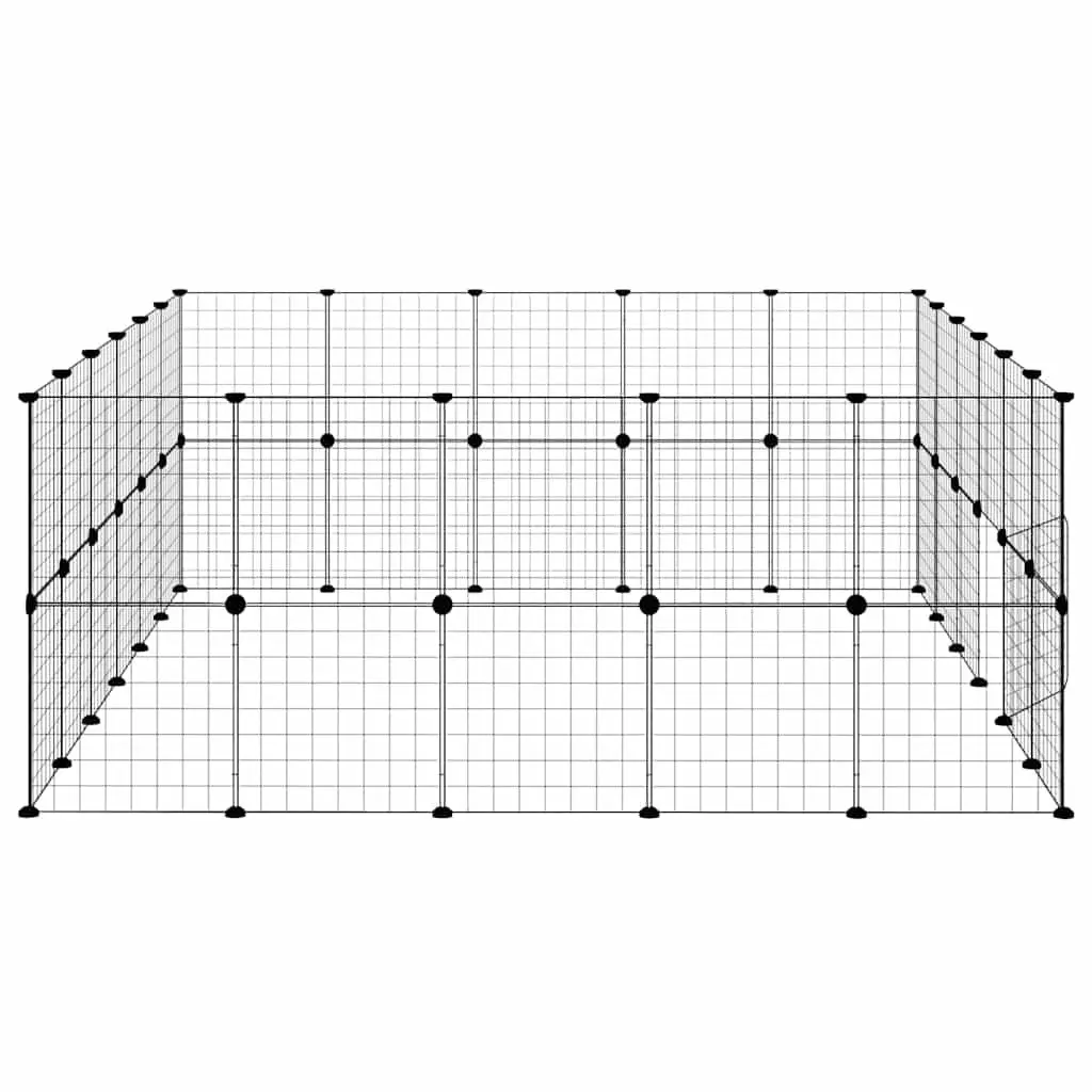 44-Panel Pet Cage with Door 210x175x70 cm Black Steel DIY Modular Animal