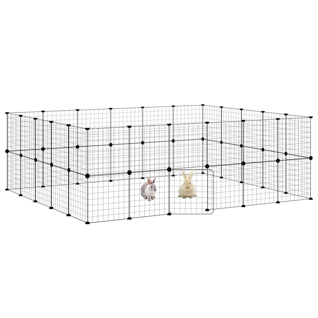 44-Panel Pet Cage with Door 210x175x70 cm Black Steel DIY Modular Animal