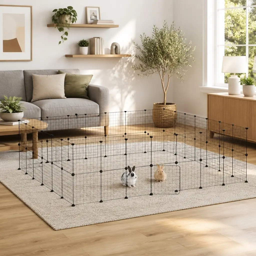 Pet Cage 52-Panel with Door 245x210x70 cm Black Steel DIY Modular Enclosure