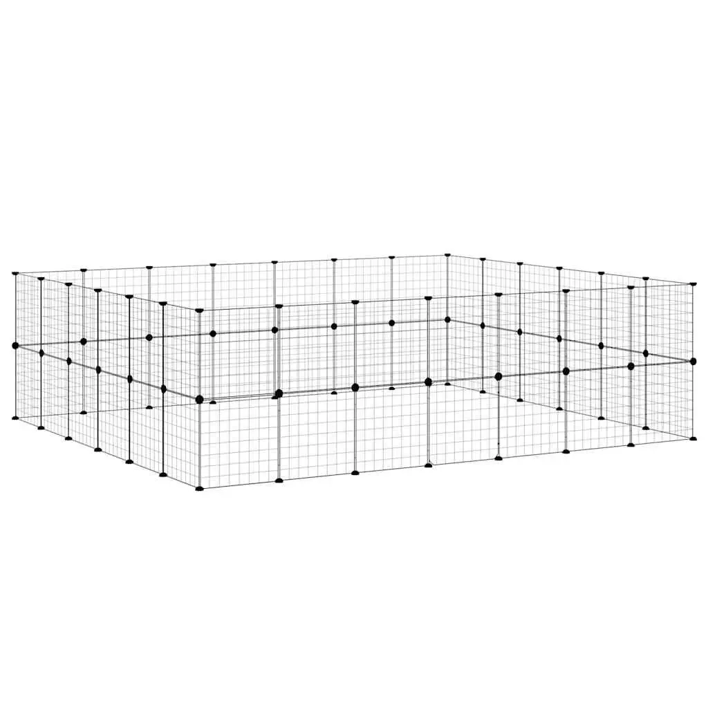 Pet Cage 52-Panel with Door 245x210x70 cm Black Steel DIY Modular Enclosure