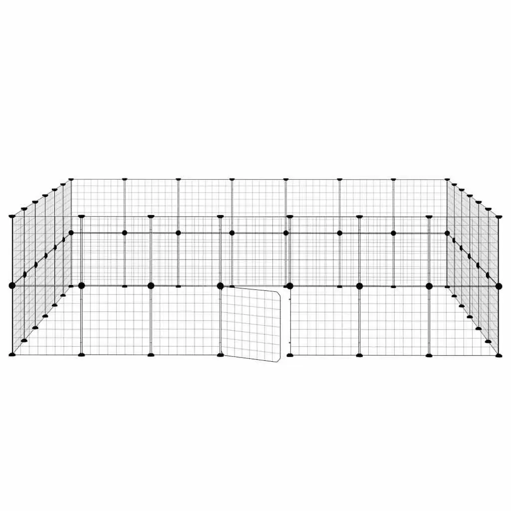 Pet Cage 52-Panel with Door 245x210x70 cm Black Steel DIY Modular Enclosure