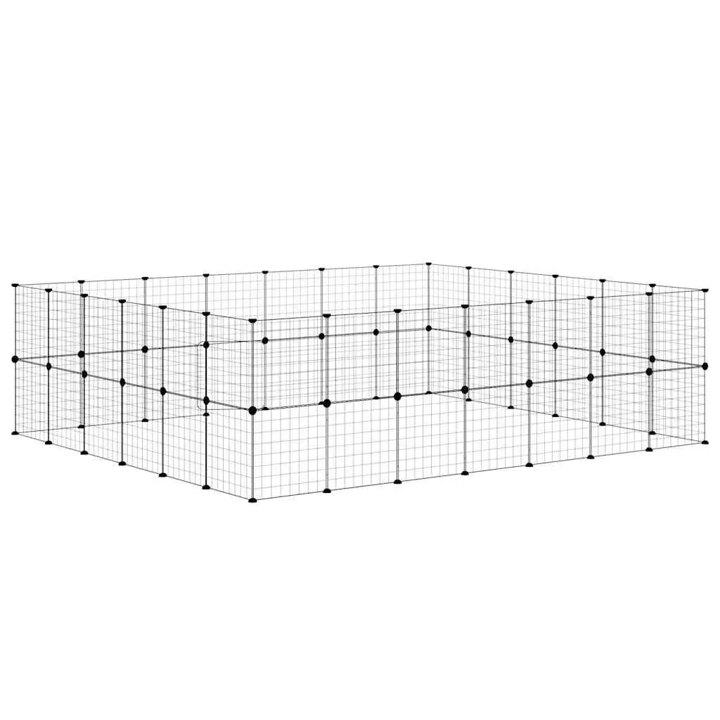 Pet Cage 52-Panel with Door 245x210x70 cm Black Steel DIY Modular Enclosure