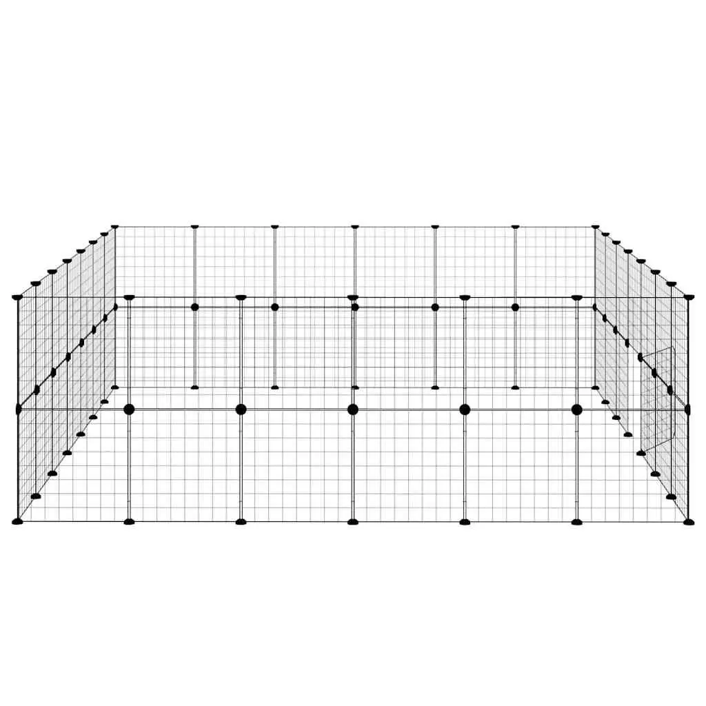 Pet Cage 52-Panel with Door 245x210x70 cm Black Steel DIY Modular Enclosure