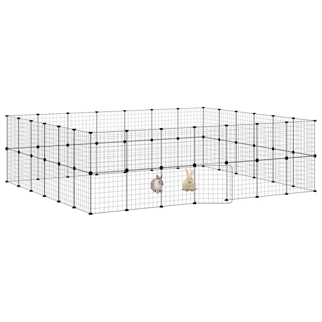 Pet Cage 52-Panel with Door 245x210x70 cm Black Steel DIY Modular Enclosure