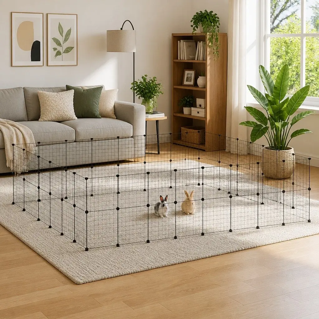 Pet Cage 60-Panel DIY Modular Enclosure Black 280x245x70cm Steel Playpen with