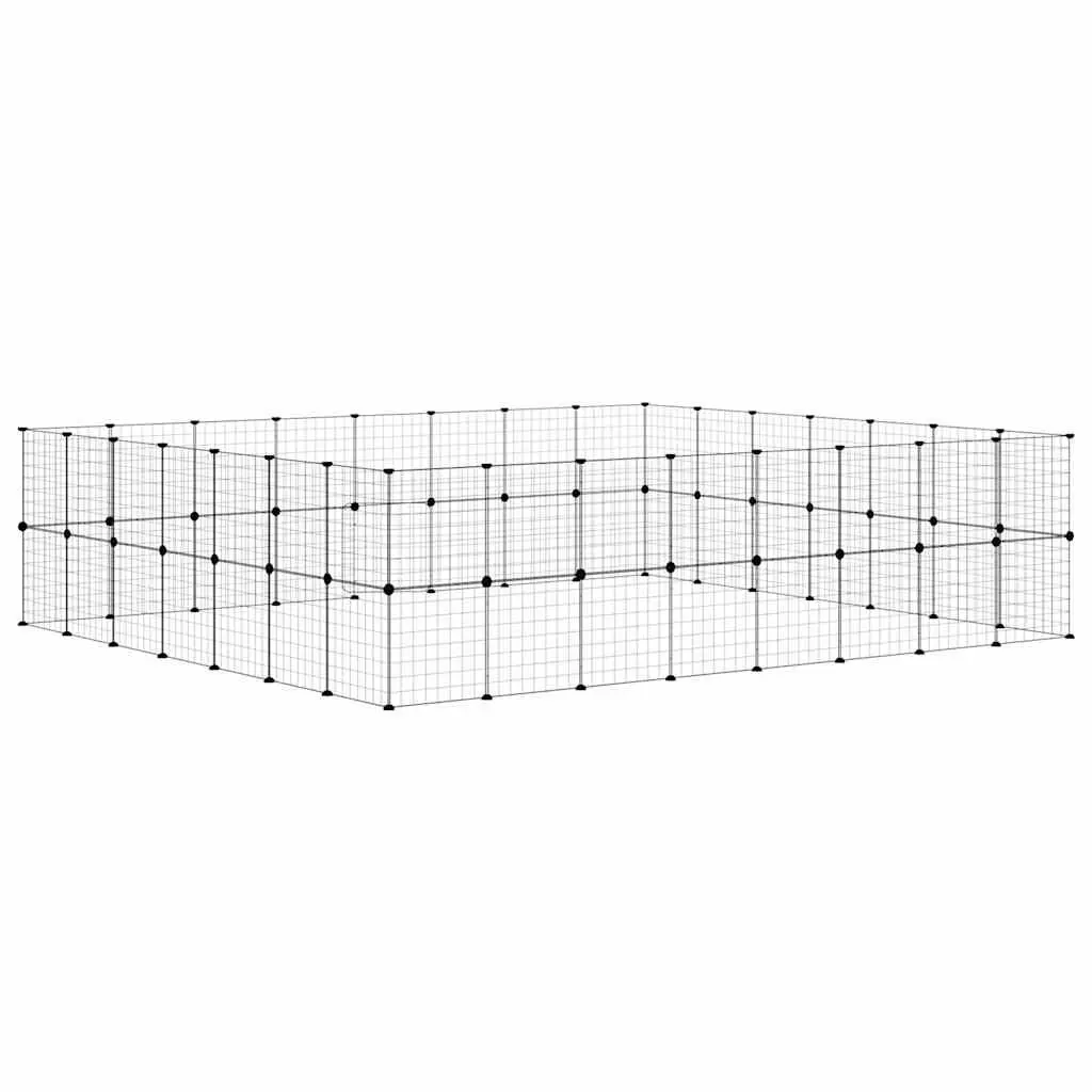 Pet Cage 60-Panel DIY Modular Enclosure Black 280x245x70cm Steel Playpen with