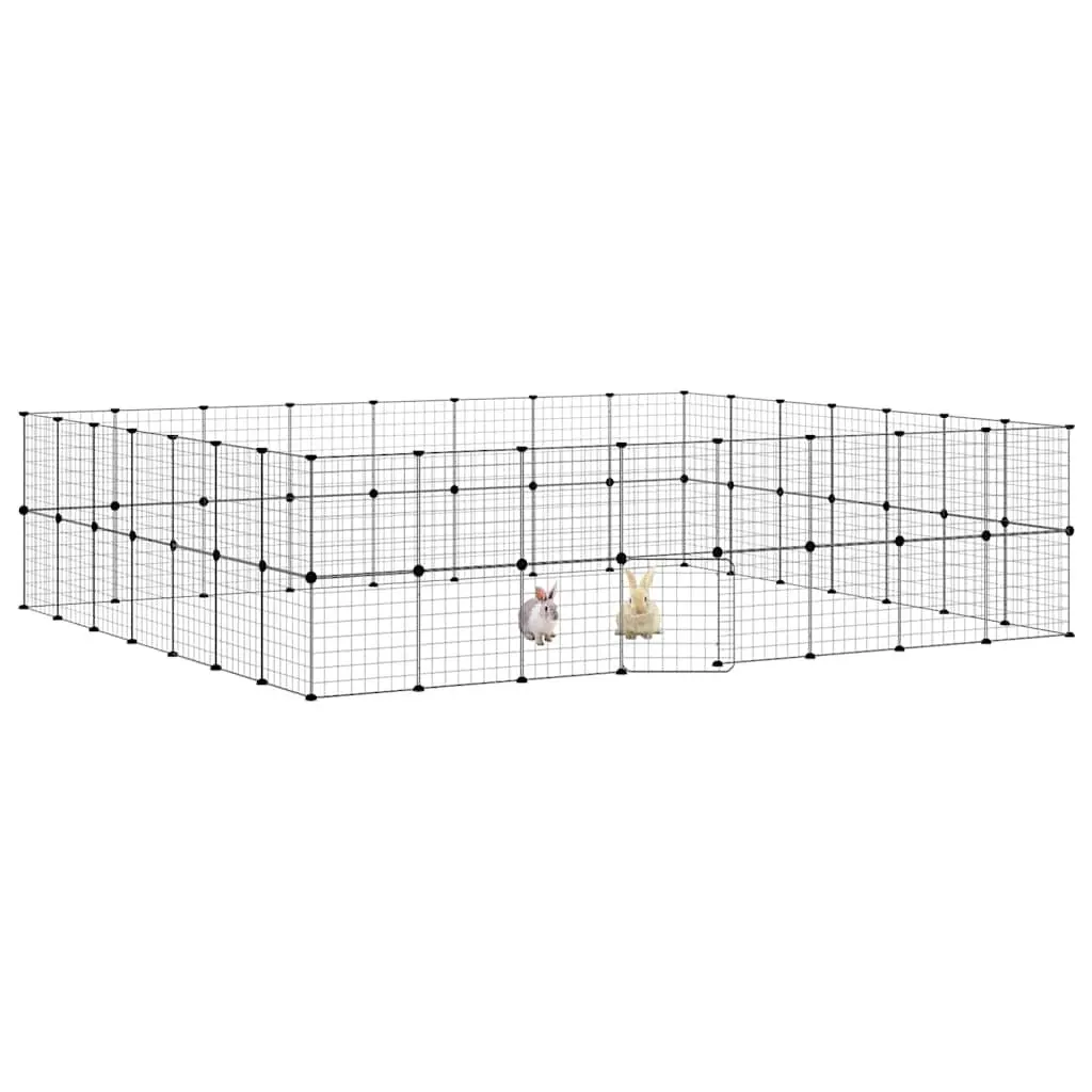 Pet Cage 60-Panel DIY Modular Enclosure Black 280x245x70cm Steel Playpen with