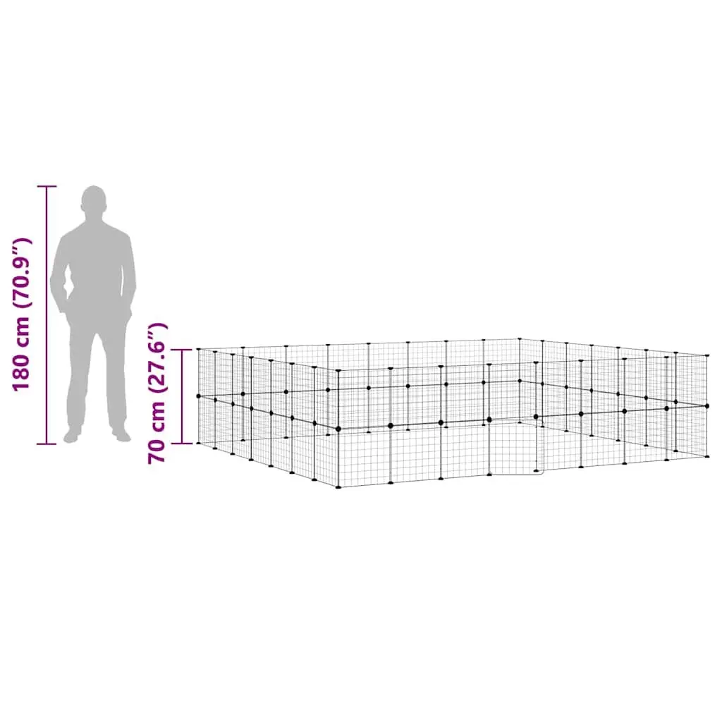 Pet Cage 60-Panel DIY Modular Enclosure Black 280x245x70cm Steel Playpen with