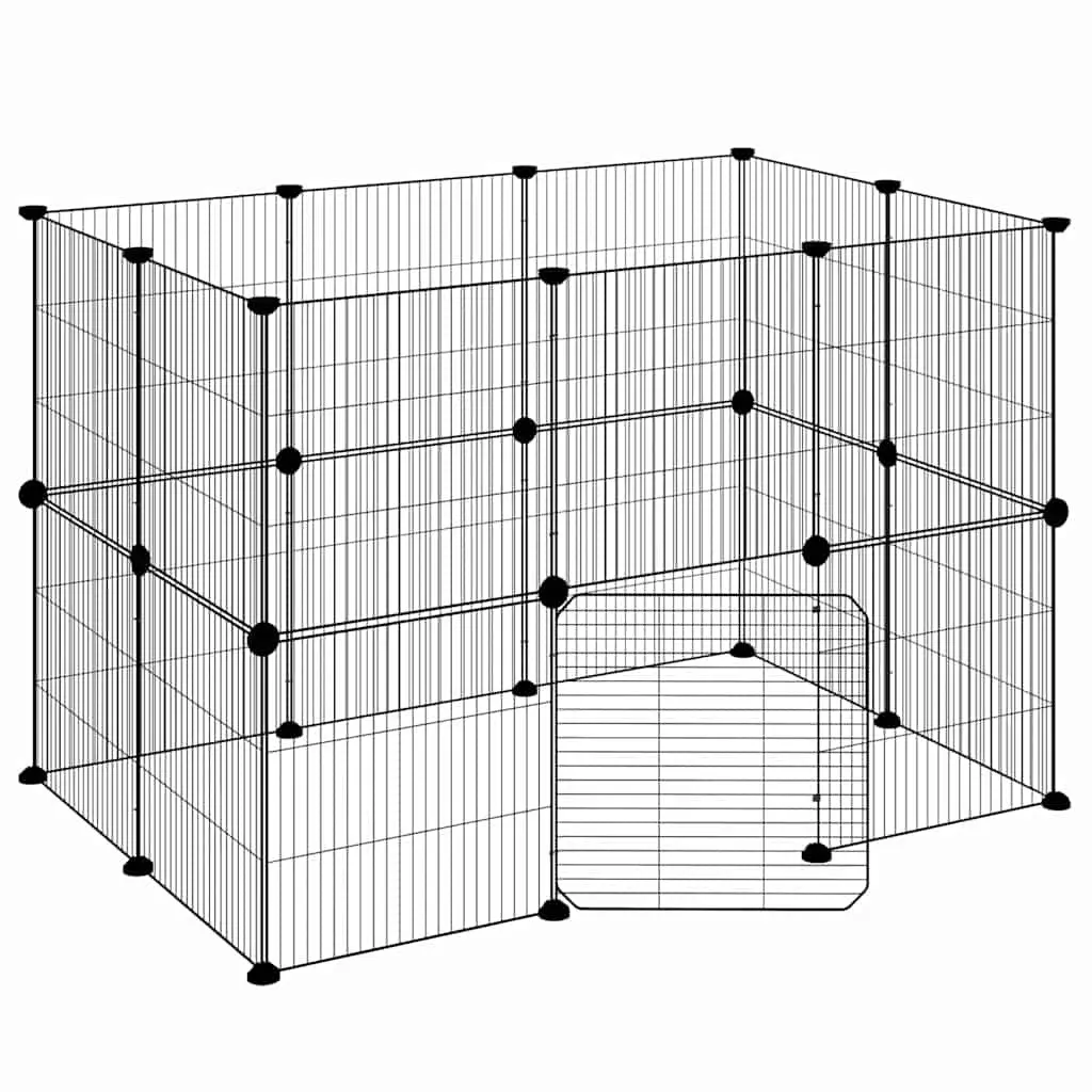 20 Panel Pet Cage with Door Black 105x70x70 cm DIY Playpen Enclosure for Small Animals