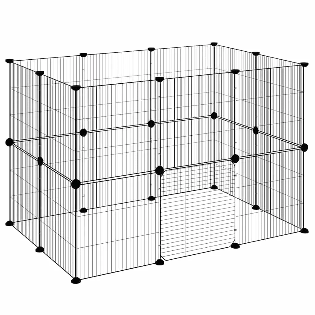 20 Panel Pet Cage with Door Black 105x70x70 cm DIY Playpen Enclosure for Small Animals