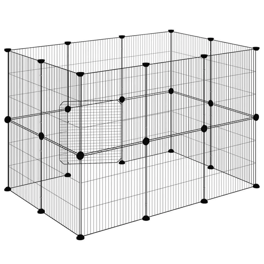 20 Panel Pet Cage with Door Black 105x70x70 cm DIY Playpen Enclosure for Small Animals