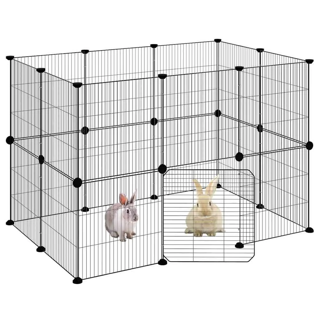 20 Panel Pet Cage with Door Black 105x70x70 cm DIY Playpen Enclosure for Small Animals