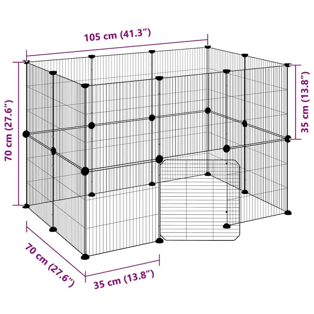 20 Panel Pet Cage with Door Black 105x70x70 cm DIY Playpen Enclosure for Small Animals