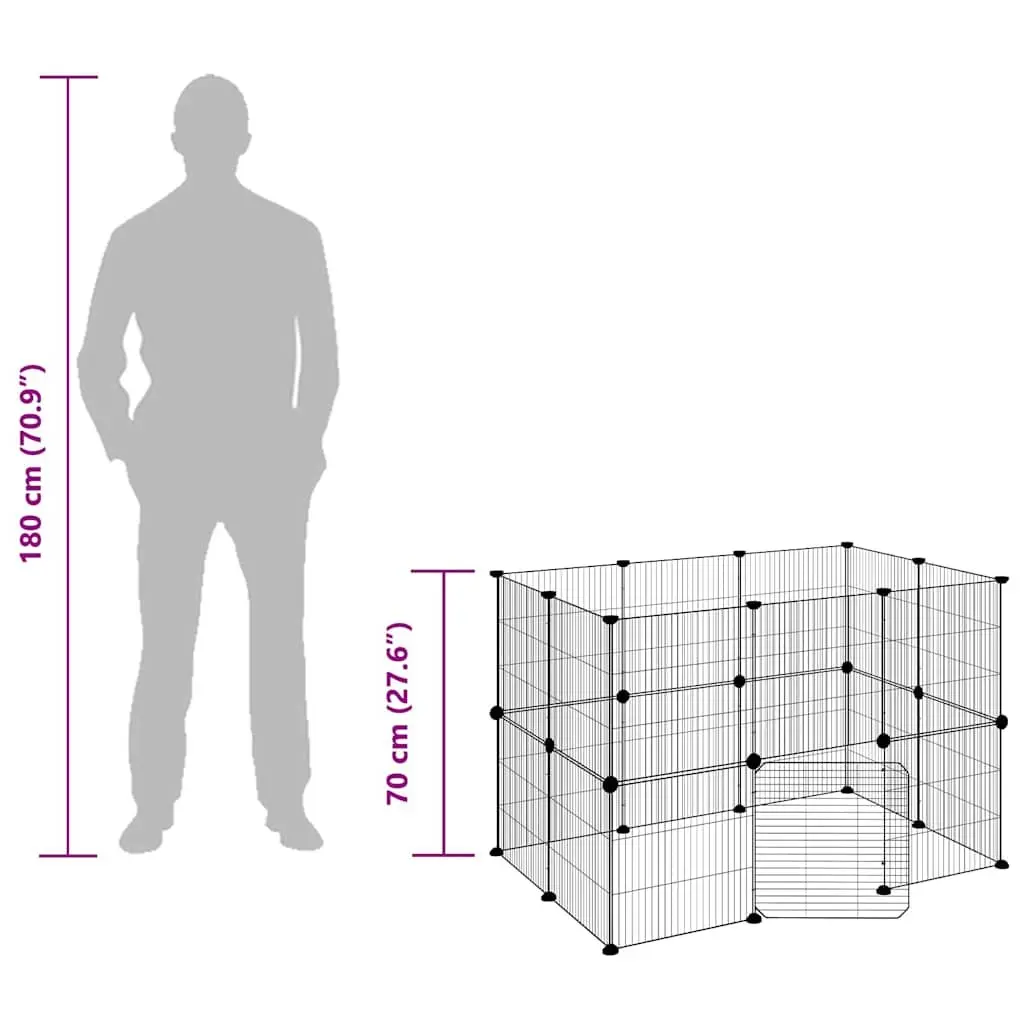 20 Panel Pet Cage with Door Black 105x70x70 cm DIY Playpen Enclosure for Small Animals