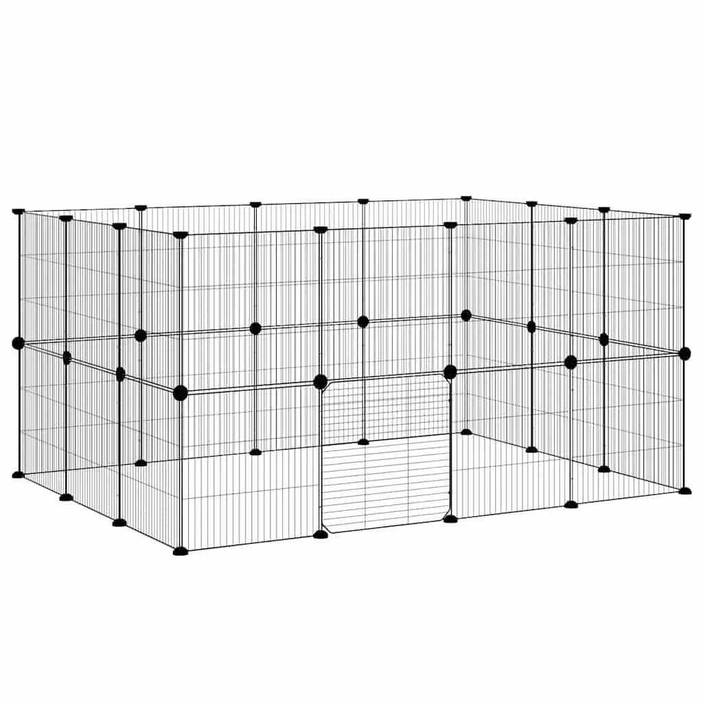 28-Panel Pet Cage with Door 140x105x70 cm Steel Small Animal Enclosure Playpen