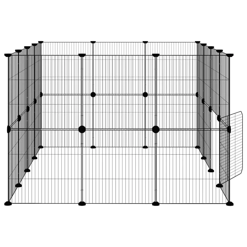 28-Panel Pet Cage with Door 140x105x70 cm Steel Small Animal Enclosure Playpen