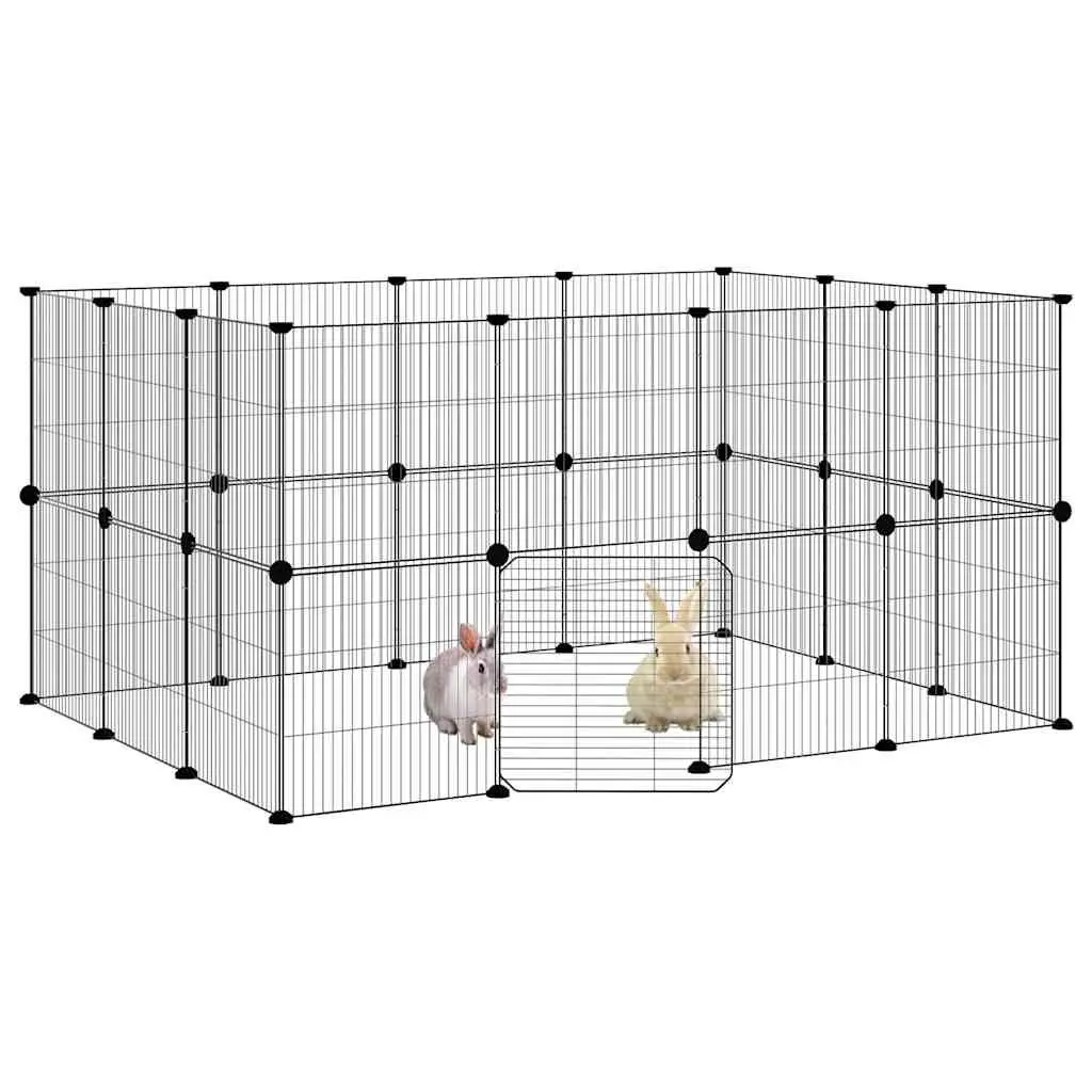 28-Panel Pet Cage with Door 140x105x70 cm Steel Small Animal Enclosure Playpen