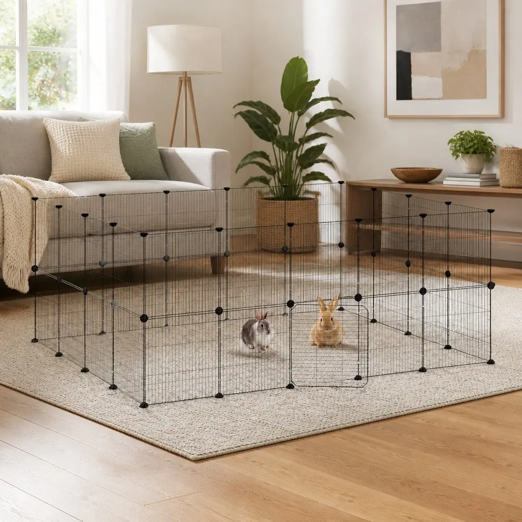 36 Panel Pet Cage DIY Enclosure Black Steel 175x140x70 cm