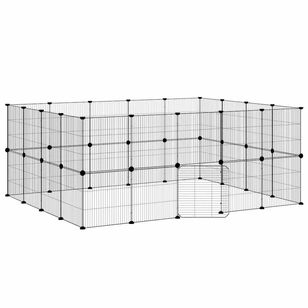 36 Panel Pet Cage DIY Enclosure Black Steel 175x140x70 cm