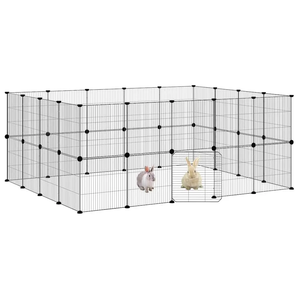 36 Panel Pet Cage DIY Enclosure Black Steel 175x140x70 cm