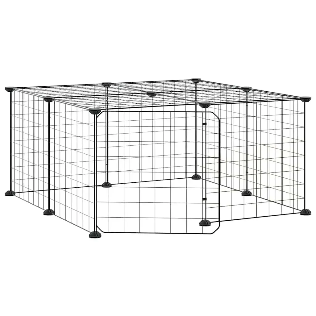 12 Panel Pet Cage with Door Black 35x35 cm