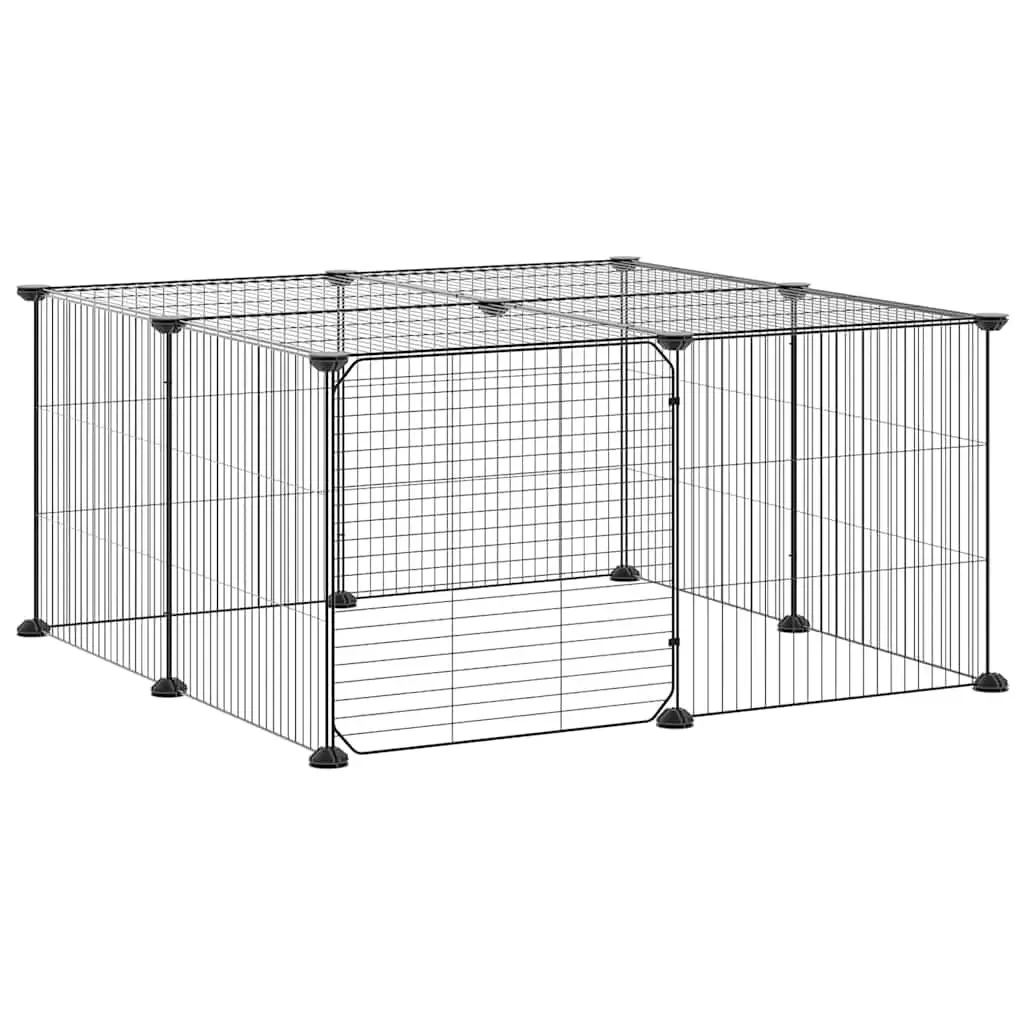 12-Panel Pet Cage with Door Black 35x35 cm Small Animal Enclosure Playpen