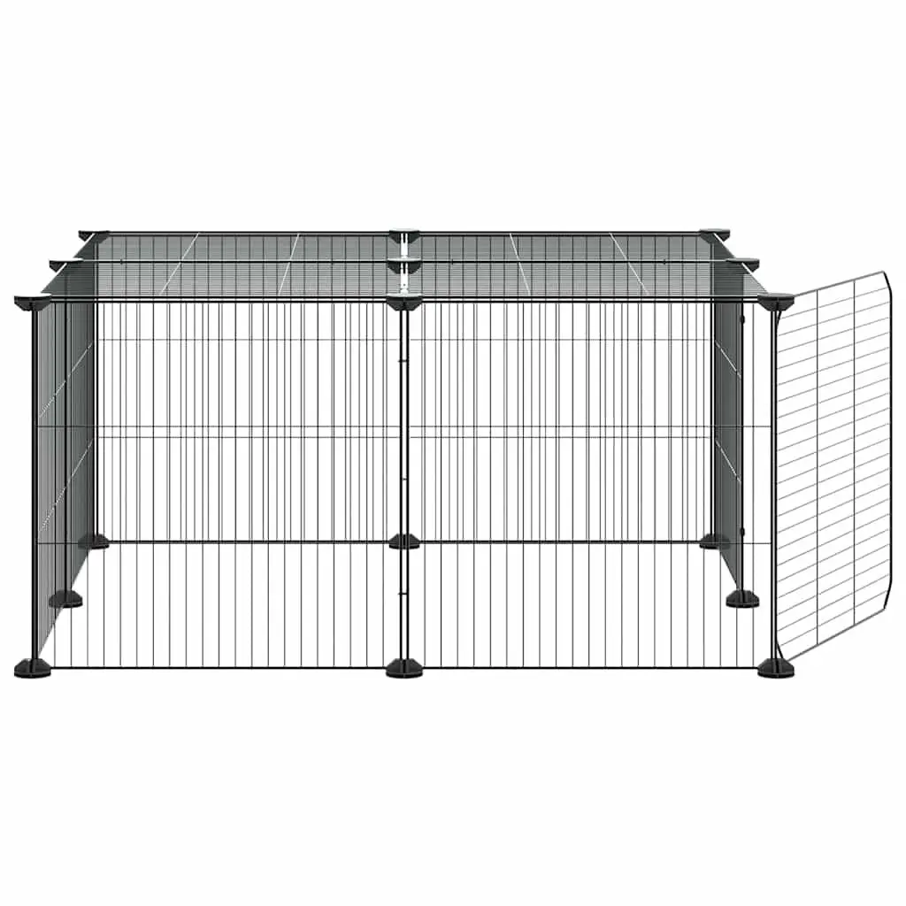 12-Panel Pet Cage with Door Black 35x35 cm Small Animal Enclosure Playpen